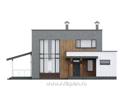 «Коронадо» - проект дома, 2 этажа, со вторым светом гостиной, с террасой и плоской крышей, в стиле хай-тек - превью фасада дома