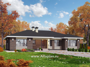 «Ангара» - проект просторного одноэтажного дома, 5 спален, планировка дома с террасой