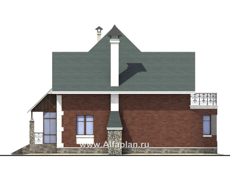 «Алегро» - проект загородного дома с мансардой, планировка дома с эркером и с террасой - превью фасада дома