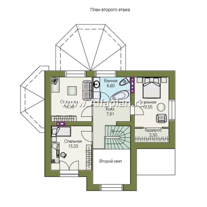 «Эйваро»-  проект двухэтажного дома из газобетона, с двусветной  столовой и с террасой - превью план дома