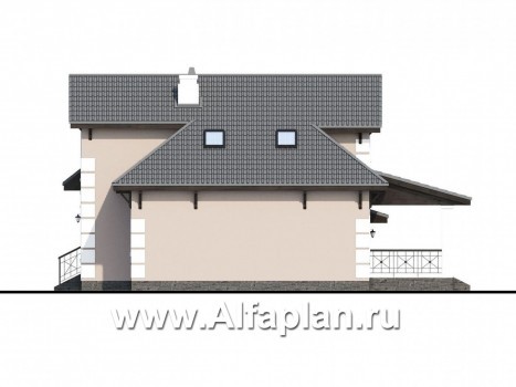 «Простоквашино» - проект дома с мансардой, из газобетона, с террасой, планировка мастер спальня, с гаражом - превью фасада дома