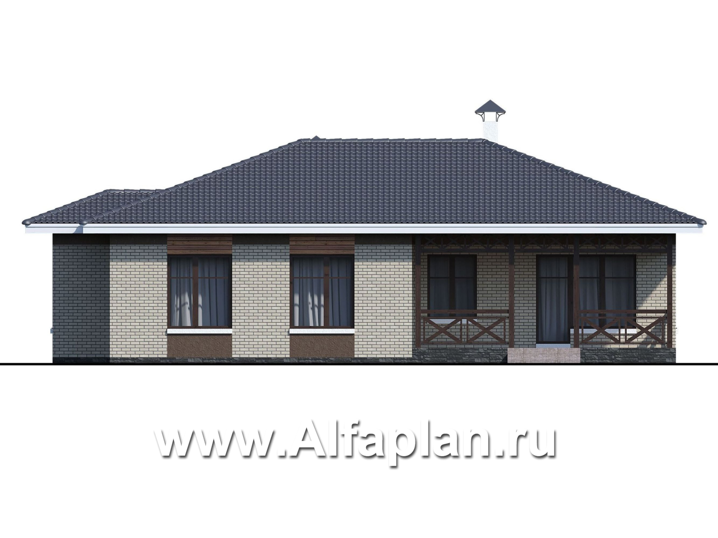 Проекты домов Альфаплан - «Покровка» - стильный одноэтажный коттедж - изображение фасада №4