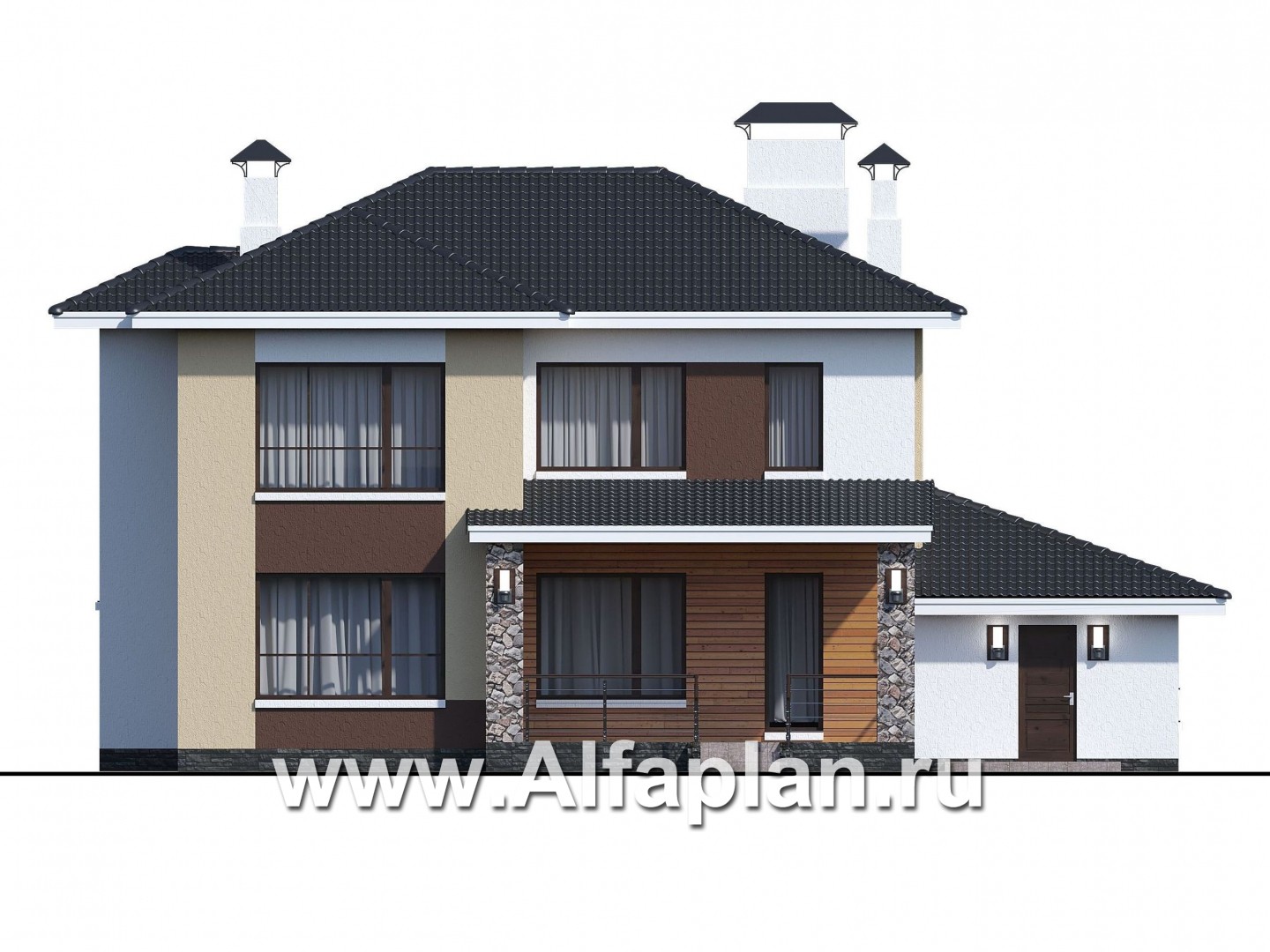Проекты домов Альфаплан - «Формула успеха» - современный коттедж с угловыми окнами - изображение фасада №4