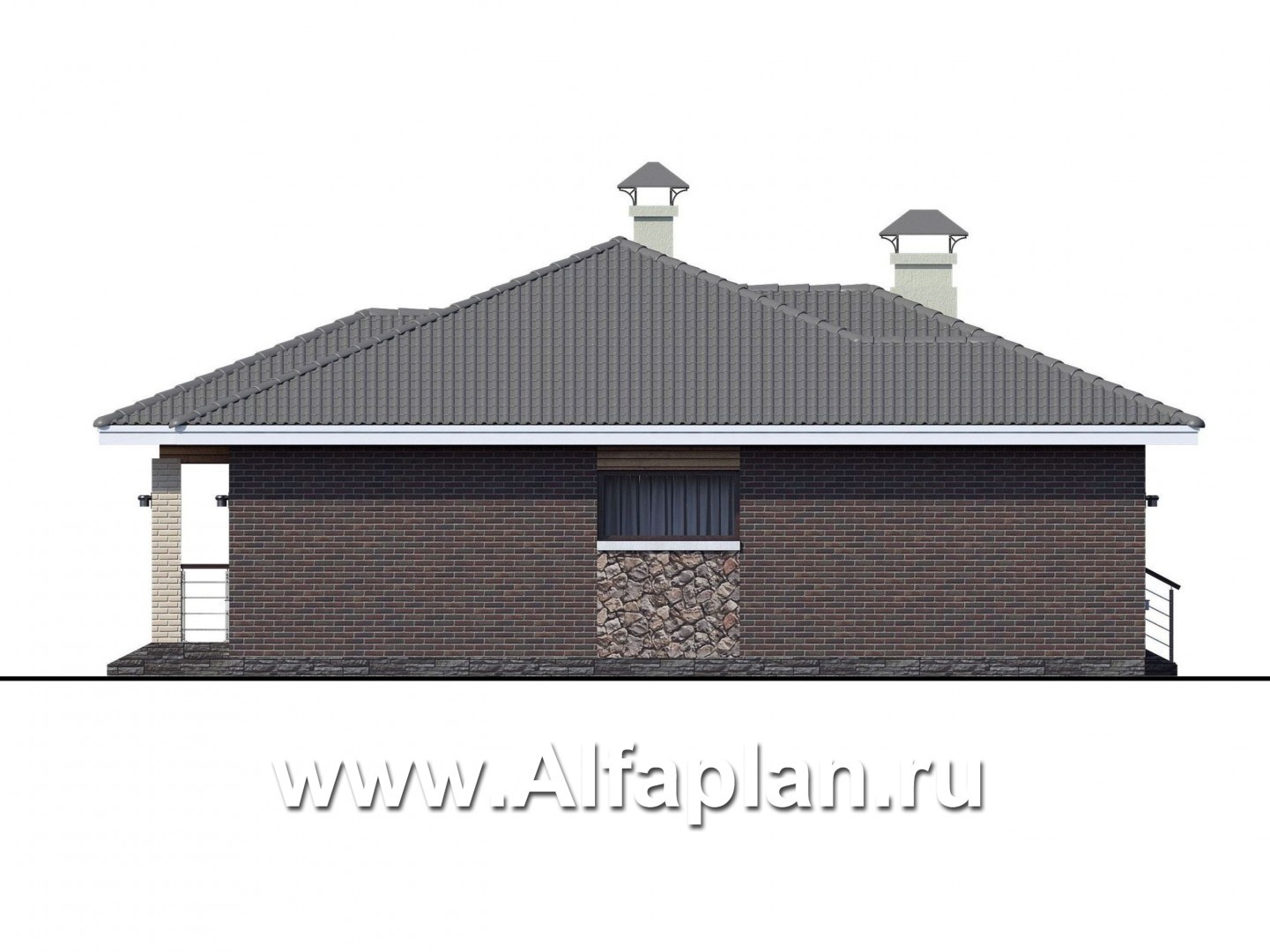 Проекты домов Альфаплан - «Леда» - одноэтажный дом с четырьмя комнатами и террасой - изображение фасада №3