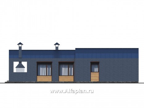 «Каппа» -  проект одноэтажного дома, с террасой, в стиле барн, 3 спальни увеличены - превью фасада дома