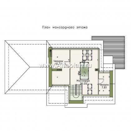 «Дипломат Плюс» - проект двухэтажного дома из газобетона, с бильярдной в мансарде, с гаражом на 2 авто - превью план дома