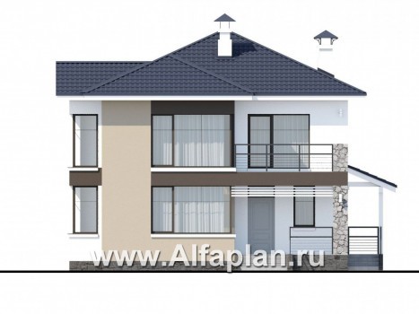 «Лотос» - проект современного двухэтажного дома, 4 спальни, с террасой, в стиле минимализм - превью фасада дома