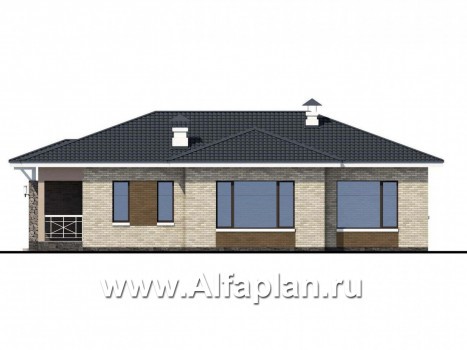 «Урания» - проект одноэтажного дома из кирпича, с террасой, в современном стиле, 3 спальни - превью фасада дома