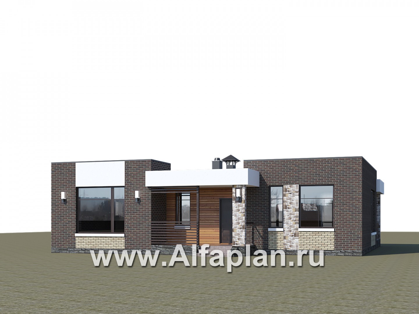 Проекты домов Альфаплан - «Бенуа» - стильный коттедж с плоской кровлей - дополнительное изображение №1