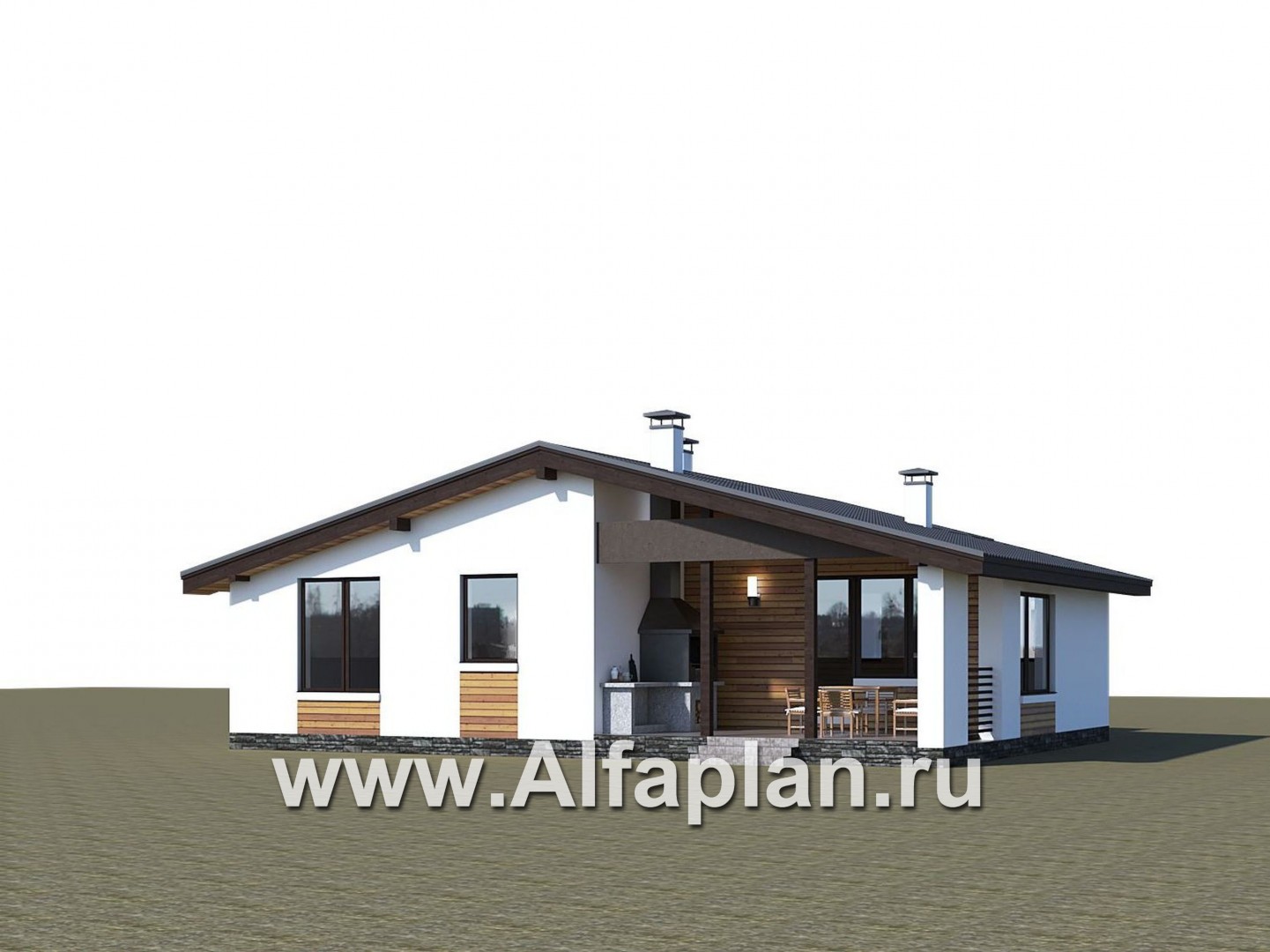 Проекты домов Альфаплан - «Калисто» - одноэтажный коттедж с гаражом на два автомобиля - дополнительное изображение №1