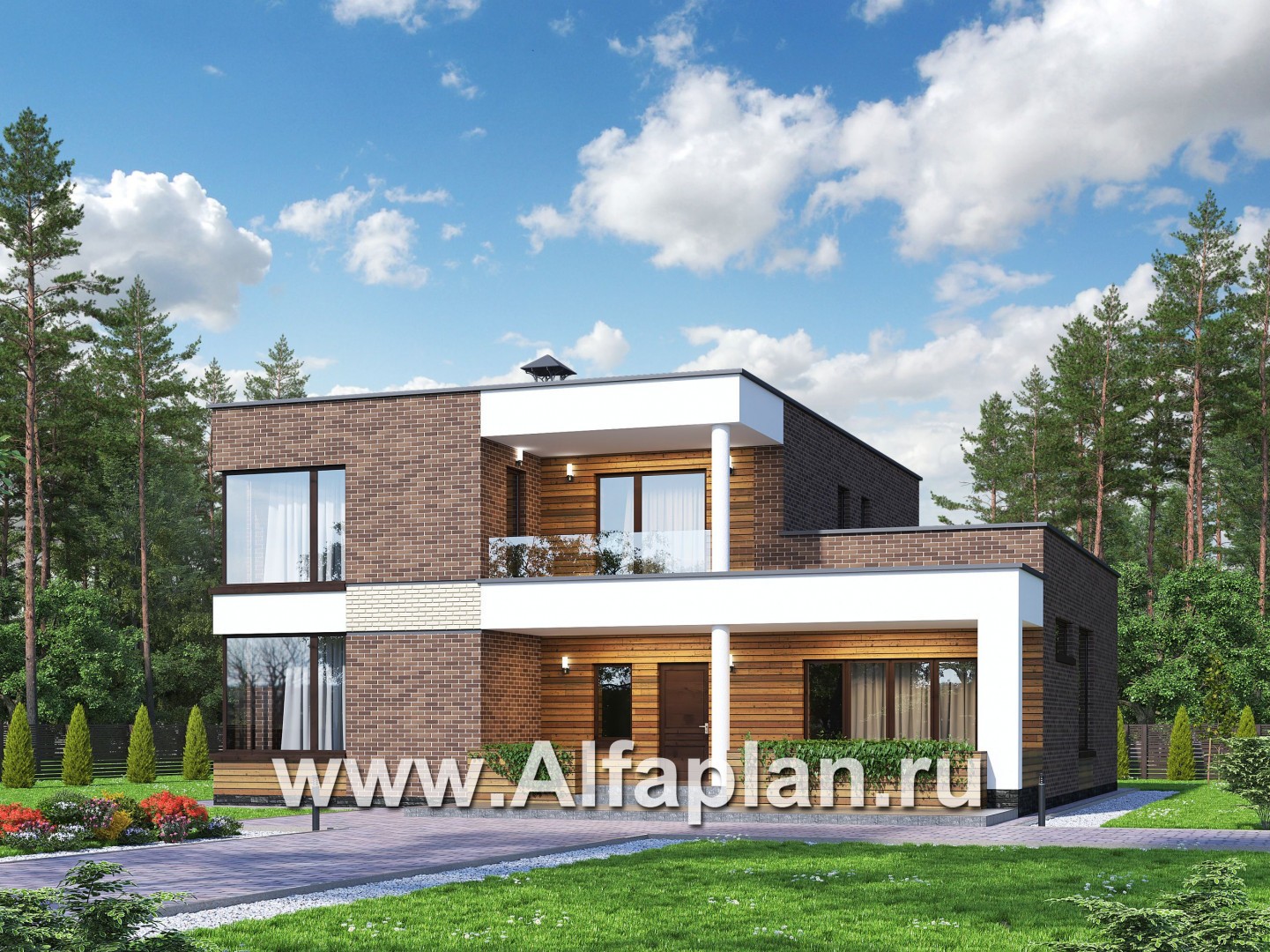 «Спектр» - проект двухэтажного дома, с двумя жилыми комнатами на 1-ом этаже и сауной, в стиле хай-тек - основное изображение