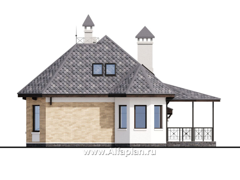 Проекты домов Альфаплан - «Душечка» - небольшой дом с мансардой и гаражом - превью фасада №2