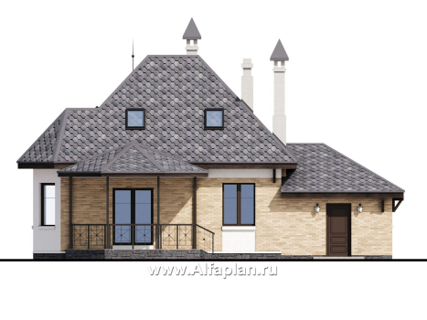 Проекты домов Альфаплан - «Душечка» - небольшой дом с мансардой и гаражом - превью фасада №4