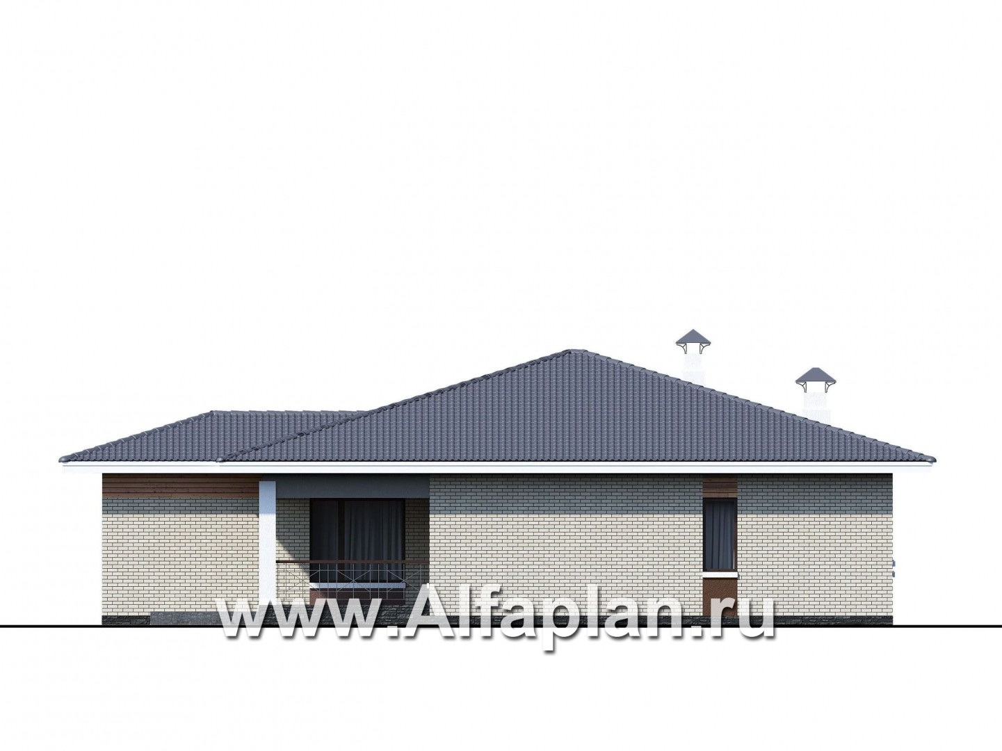 «Горизонталь» - проект одноэтажного дома, в современном стиле, с террасой - фасад дома