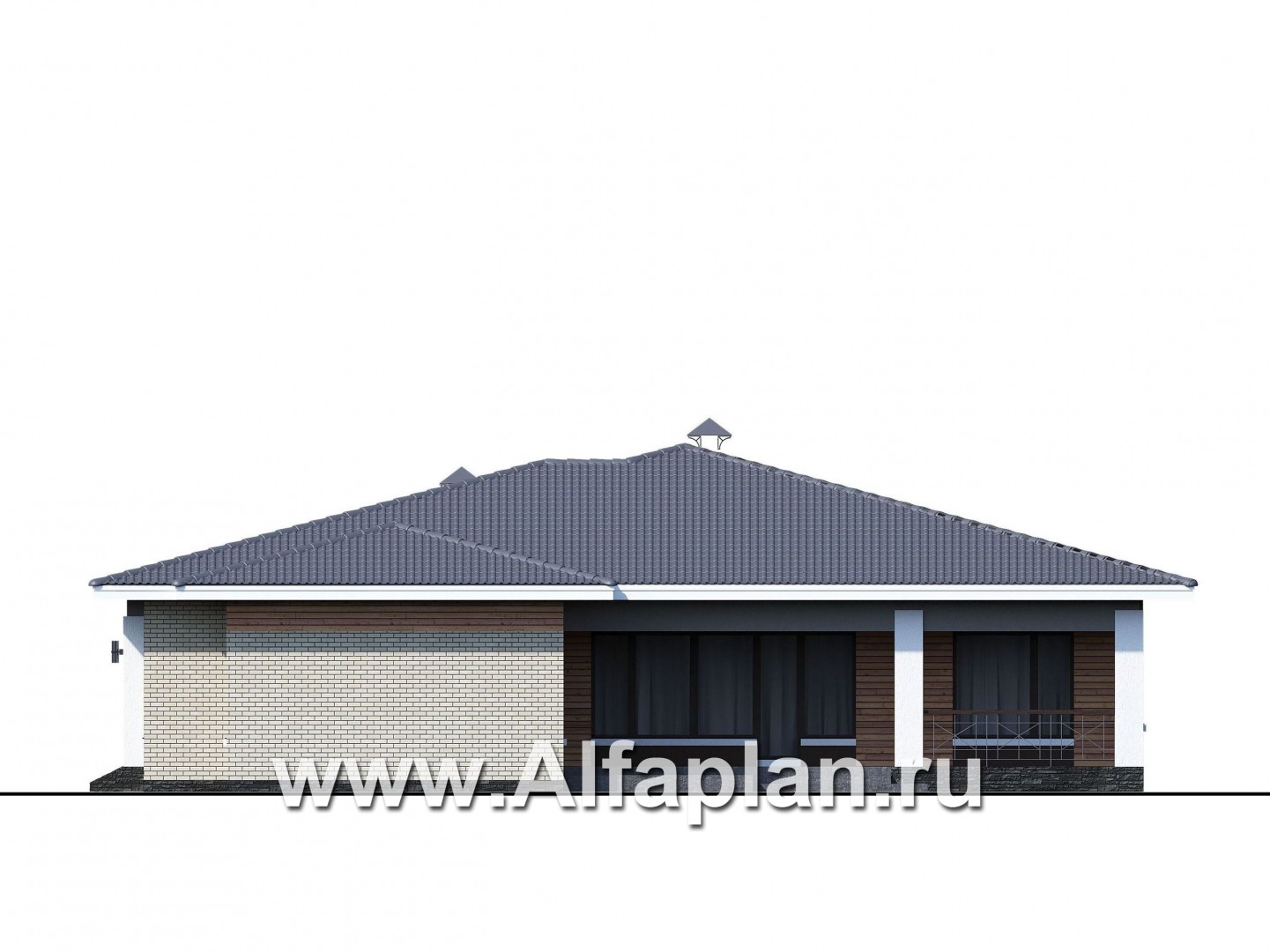 «Горизонталь» - проект одноэтажного дома, в современном стиле, с террасой - фасад дома
