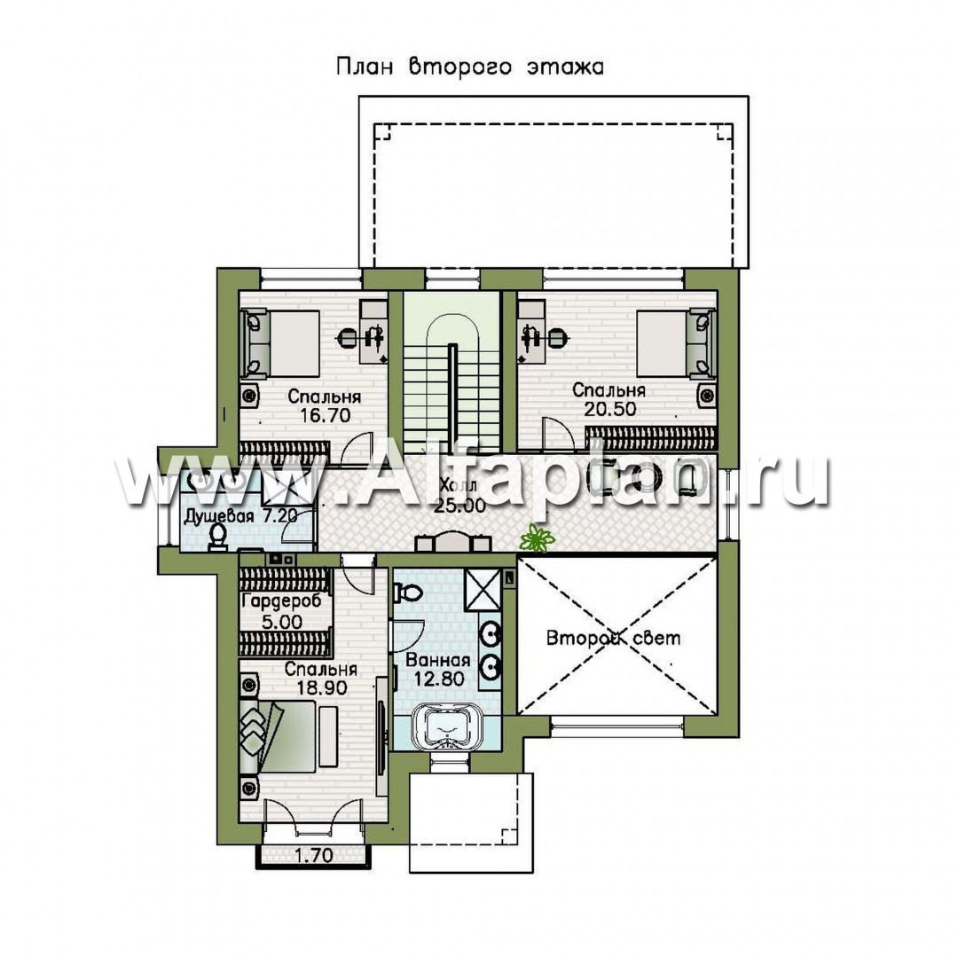 «Сафо» - проект двухэтажного дома, из кирпича, второй свет гостиной, с сауной и с террасой, американский стиль - план дома