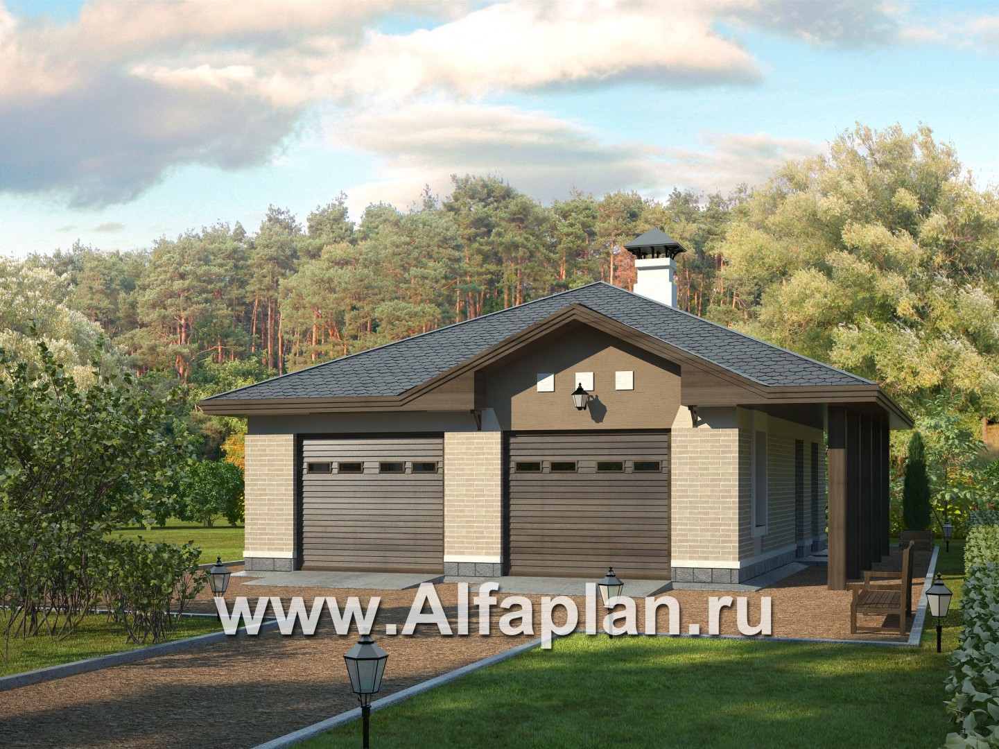 Проект гаража на 2 авто, с антресолью - основное изображение