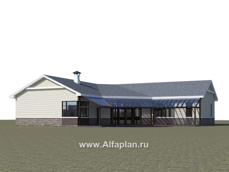 Проекты домов Альфаплан - «Модуль» — одноэтажный дом с диагональным планом, 4 спальни - превью дополнительного изображения №4