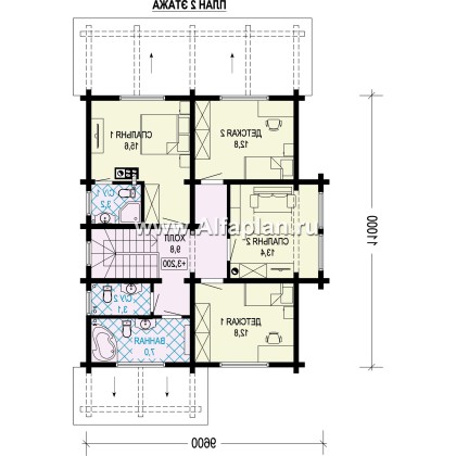 Проект двухэтажного дома из клееного бруса, планировка с гостевой на 1 эт, с террасой - превью план дома