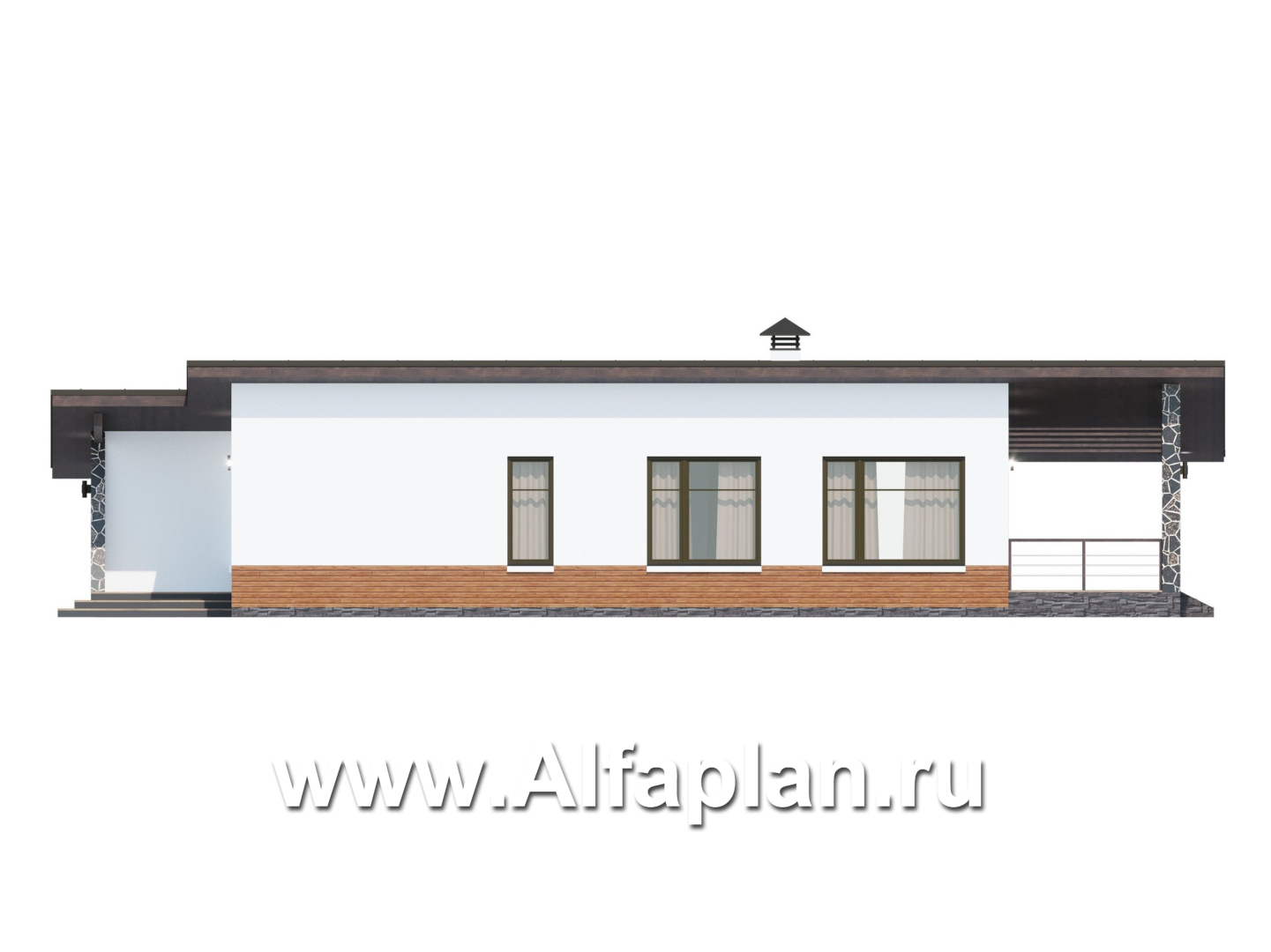 «Свежесть» - проект одноэтажного дома из газобетона, с террасой и с гаражом, с односкатной крышей [Копия от 07.11.2023 10:54:50] - фасад дома