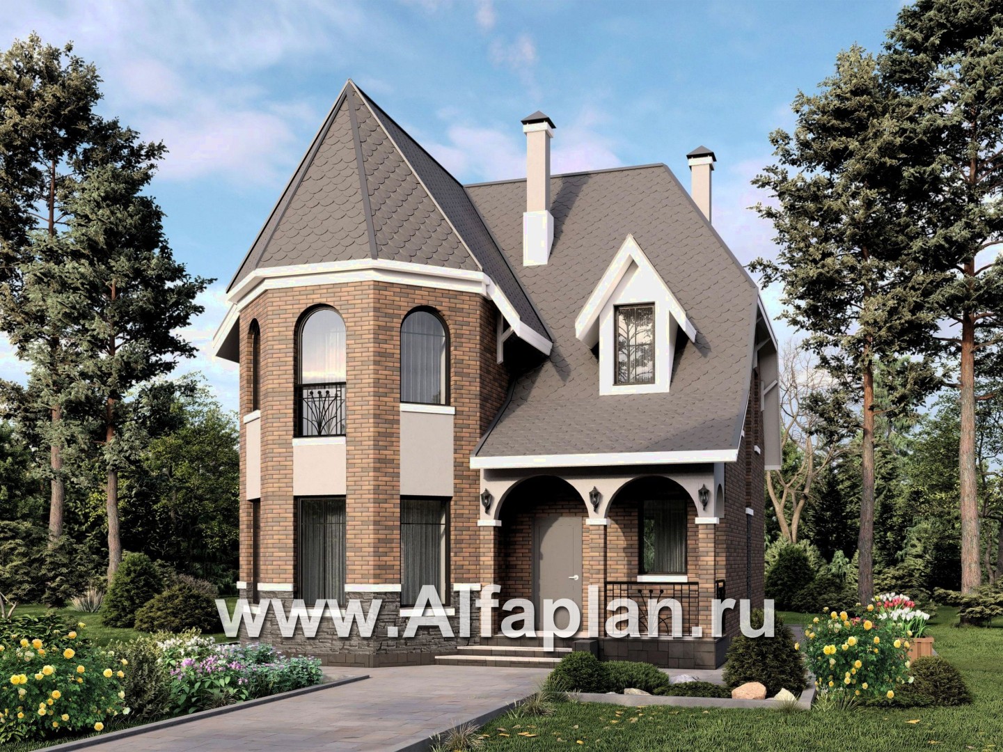 «Аврора» - проект двухэтажного дома из газобетона с эркером и с террасой - основное изображение