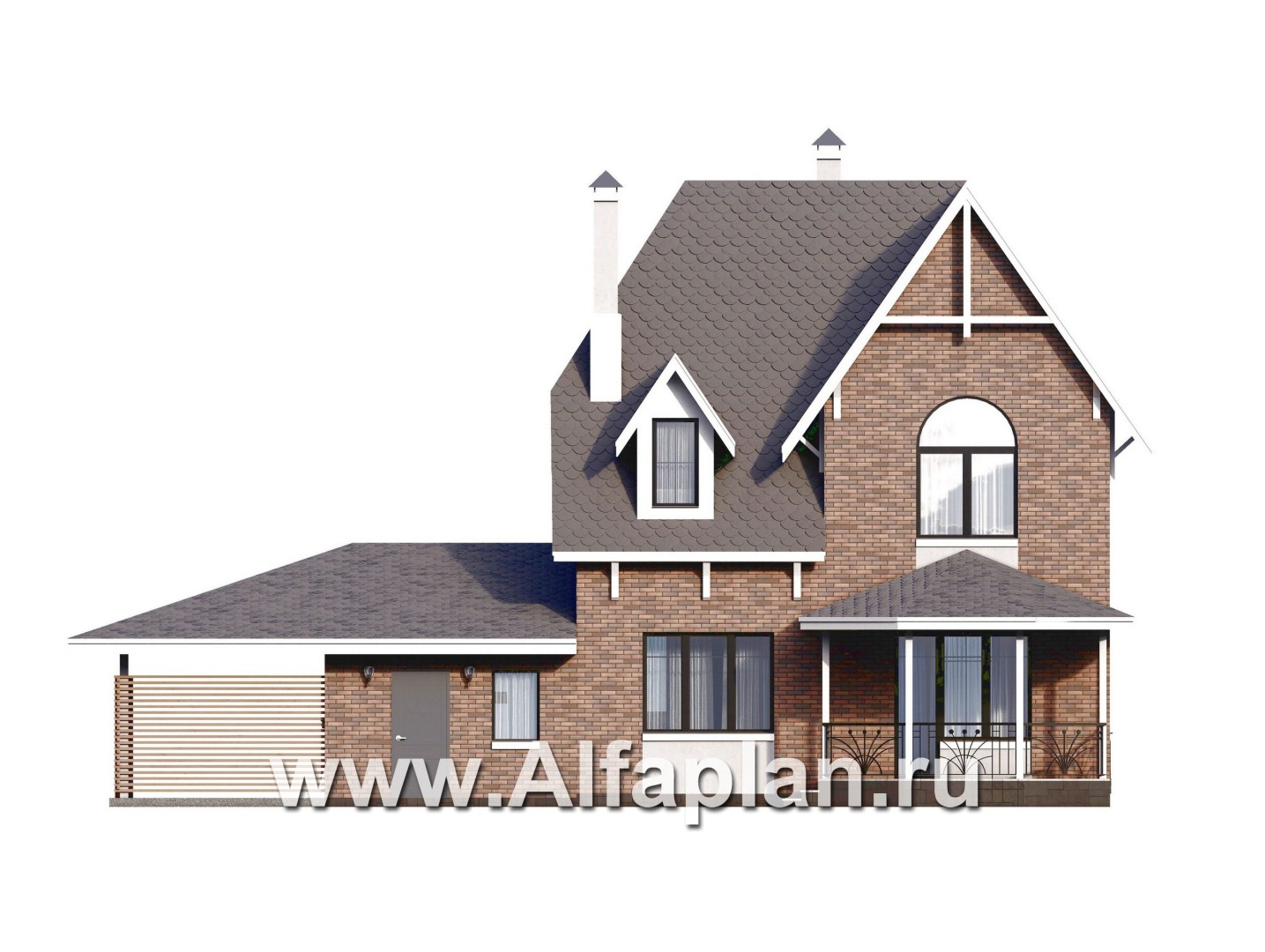 «Аврора» - проект двухэтажного дома из газобетона с эркером, с террасой и гаражом - фасад дома