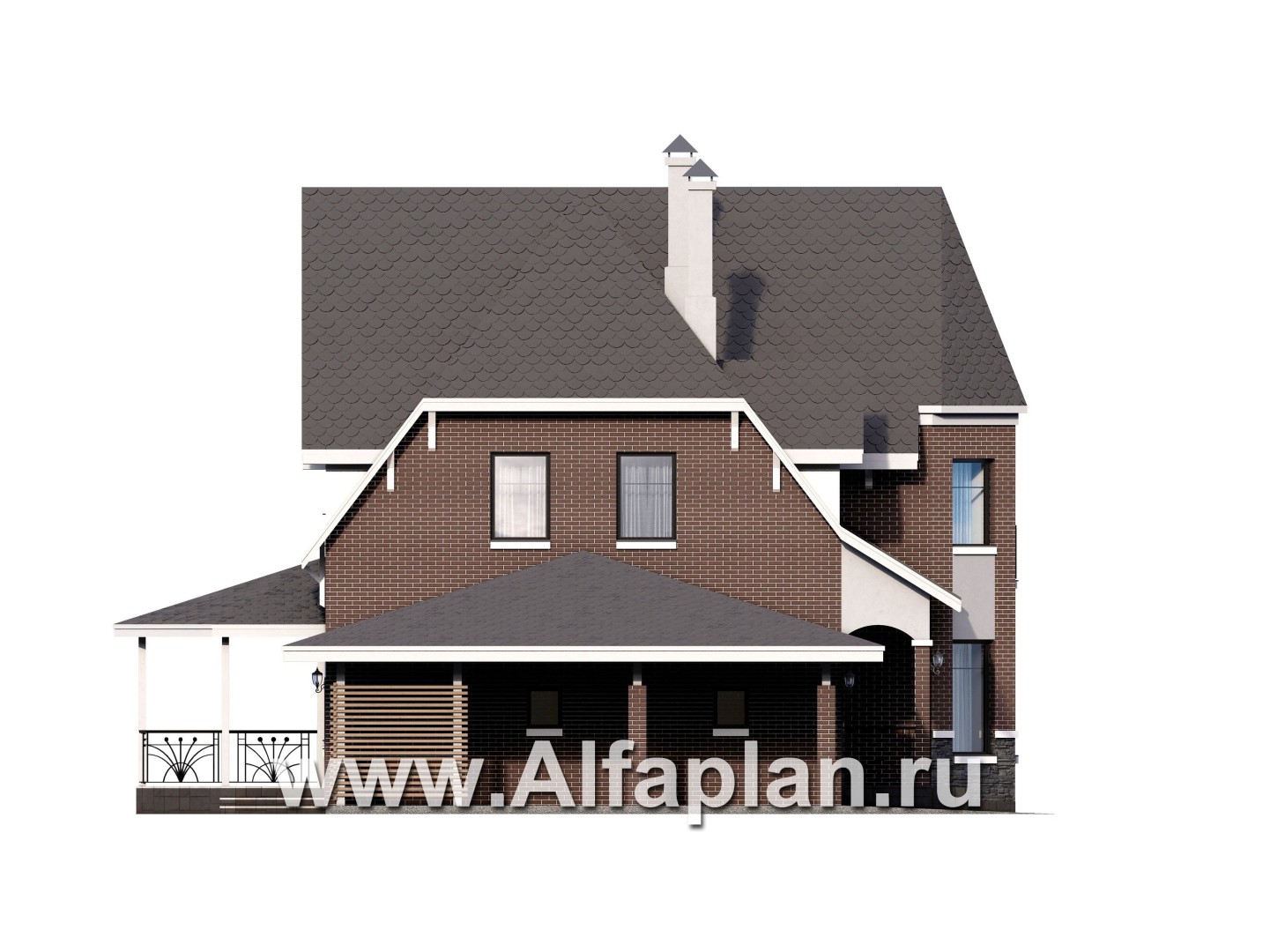 «Аврора» - проект двухэтажного дома из газобетона с эркером, с кабинетом, с террасой и гаражом - фасад дома