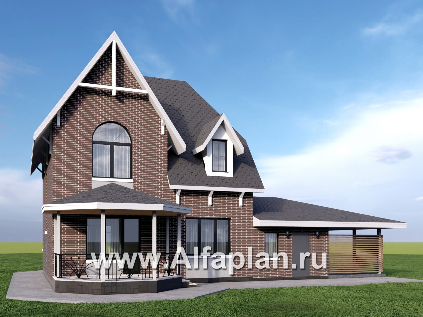 «Аврора» - проект двухэтажного дома из газобетона с эркером, с кабинетом, с террасой и гаражом - дизайн дома №2