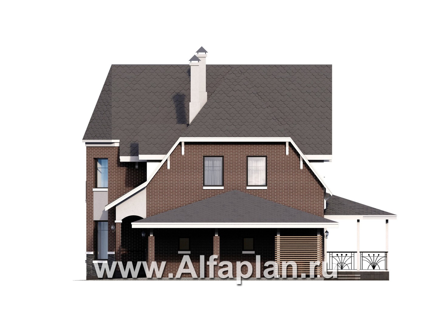 «Аврора» - проект двухэтажного дома из газобетона с эркером, с кабинетом, с террасой и гаражом - фасад дома