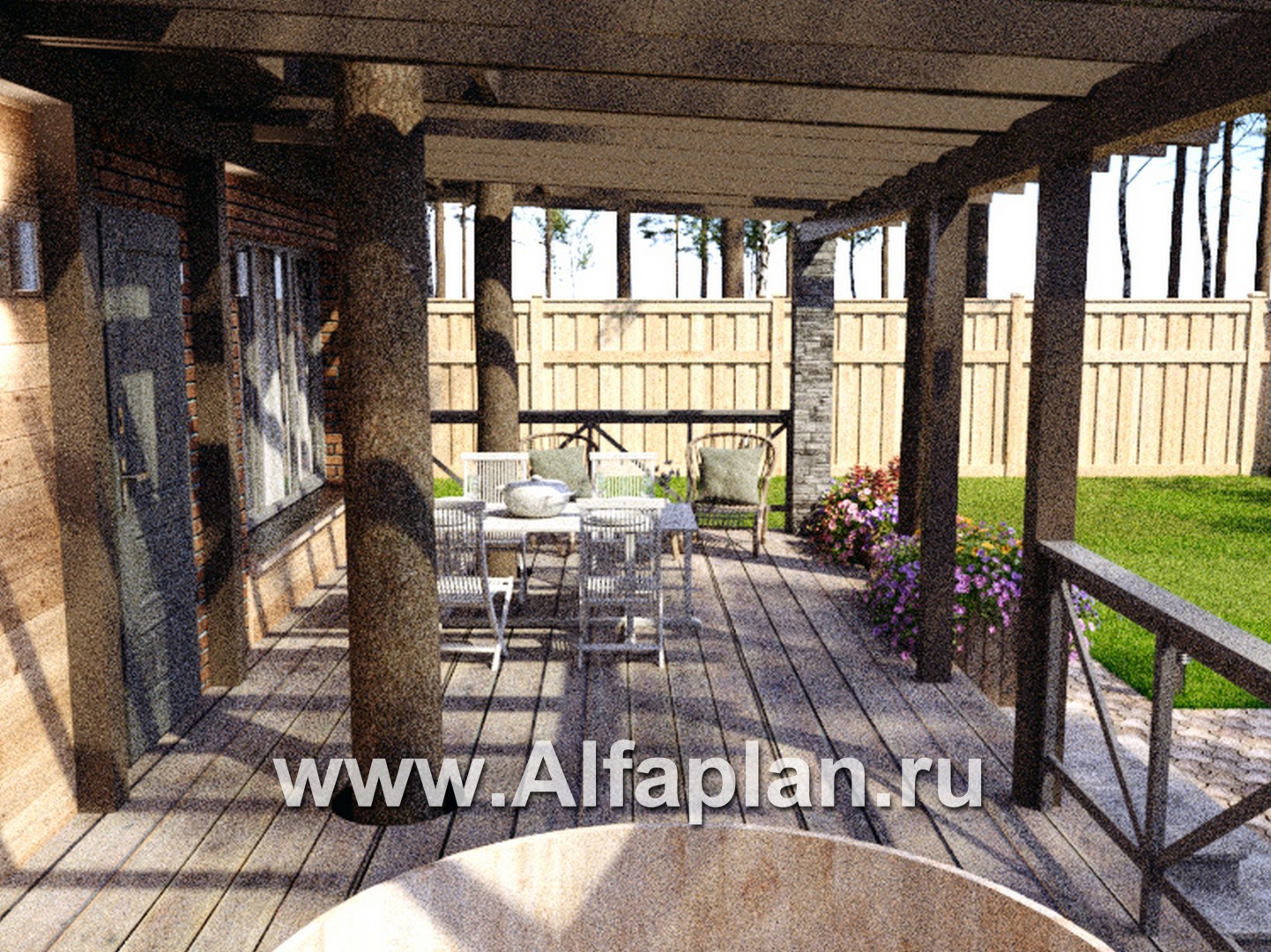 Проект бани, каркасный дом, с большой террасой - дизайн дома №7