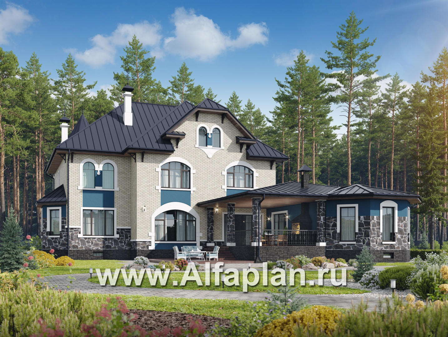 Проекты домов Альфаплан - "Дворянское гнездо" - семейный особняк в русском стиле - дополнительное изображение №1