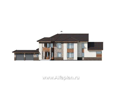 Проекты домов Альфаплан - "Шахерезада" - семейная вилла с бассейном и гаражом - превью фасада №1