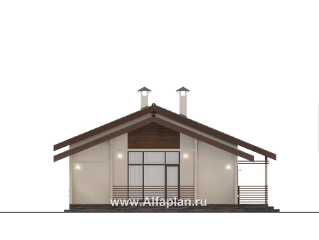 Проекты домов Альфаплан - "Пикколо" - экономичный одноэтажный дом из гзобетонных блоков, с террасой - превью фасада №3