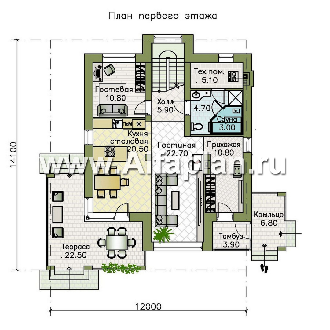Проекты домов Альфаплан - "Монтана" - проект двухэтажного дома из кирпичей в стиле Райта - изображение плана проекта №1