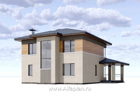 Проекты домов Альфаплан - "Монтана" - проект двухэтажного дома из кирпичей в стиле прерий (Райта) - превью дополнительного изображения №2