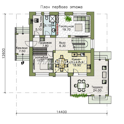 Проекты домов Альфаплан - "Юта" - двухэтажный коттедж в стиле прерий (Райта) - превью плана проекта №1