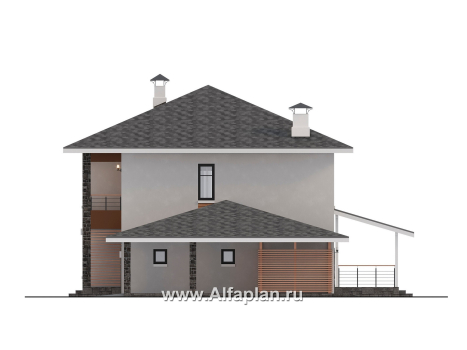Проекты домов Альфаплан - "Вуокса" - современный двухэтажный коттедж, штукатурные фасады, с гаражом - превью фасада №2