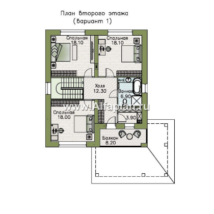 Проекты домов Альфаплан - "Отрадное" - дизайн дома в стиле Райта, с террасой на главном фасаде - превью плана проекта №3