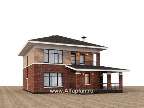 Проекты домов Альфаплан - "Отрадное" - дизайн дома в стиле Райта, с террасой на главном фасаде - превью дополнительного изображения №4