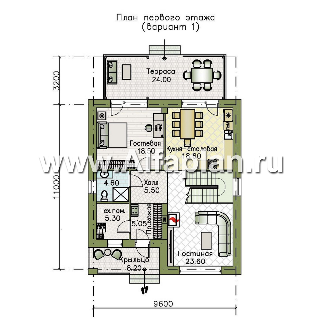 Проекты домов Альфаплан - "Вуокса" - современный двухэтажный коттедж - план проекта №1