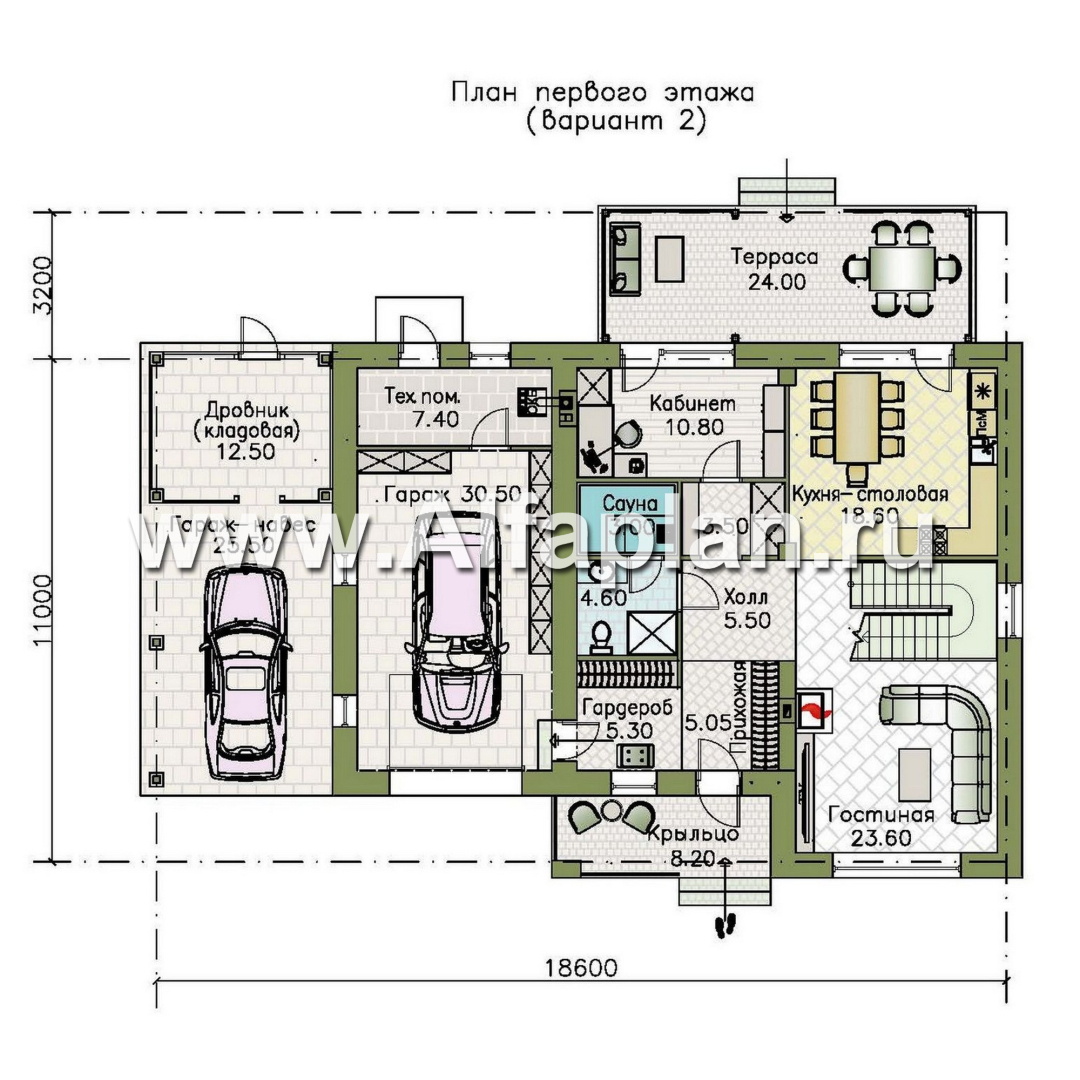Проекты домов Альфаплан - "Вуокса" - современный двухэтажный коттедж, штукатурные фасады, с гаражом - изображение плана проекта №2