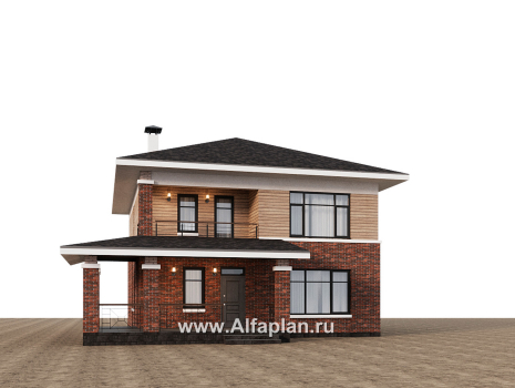 Проекты домов Альфаплан - "Отрадное" - дизайн дома в стиле Райта, с террасой на главном фасаде - превью дополнительного изображения №5