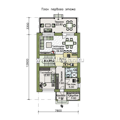 «Генезис» - проект дома, 2 этажа, с остекленной террасой в стиле Райта - превью план дома