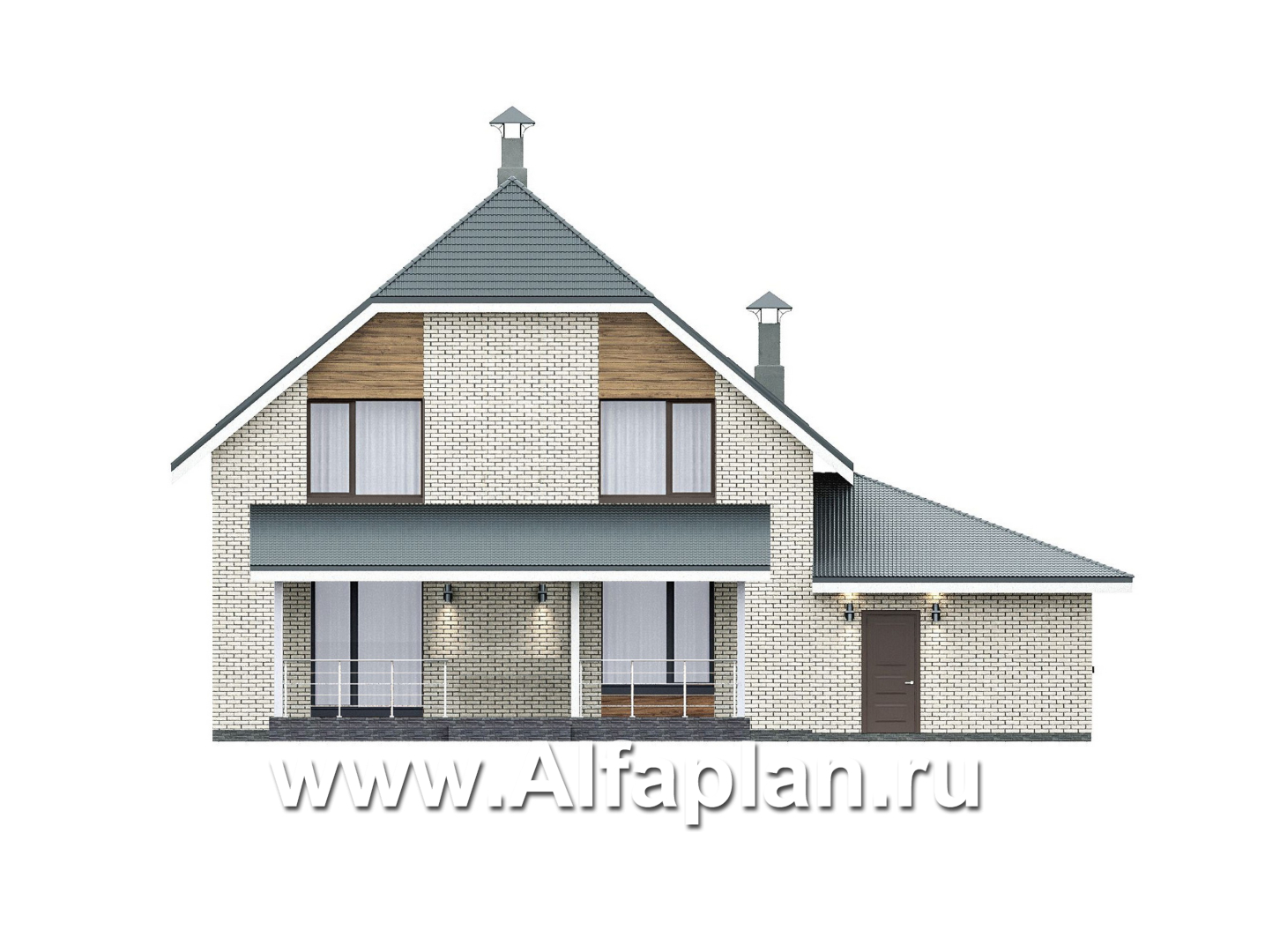 «Династия» - проект дома с мансардой, мастер спальня, с террасой и гаражом с мастерской - фасад дома