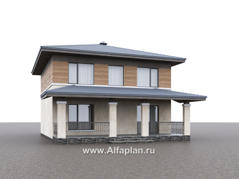 «Невада» - проект двухэтажного дома из газобетона, с террасой, в стиле Райта - превью дополнительного изображения №3