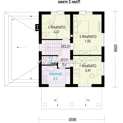 Проект двухэтажного дома, с террасой и с гаражом, планировка с кабинетом на 1 эт - превью план дома