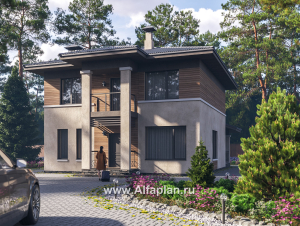 «Невада» - проект двухэтажного дома из газобетона, с террасой, в стиле Райта