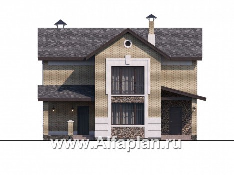 Проекты домов Альфаплан - «Каменка» - компактный экономичный дом в ретро-стиле - превью фасада №1