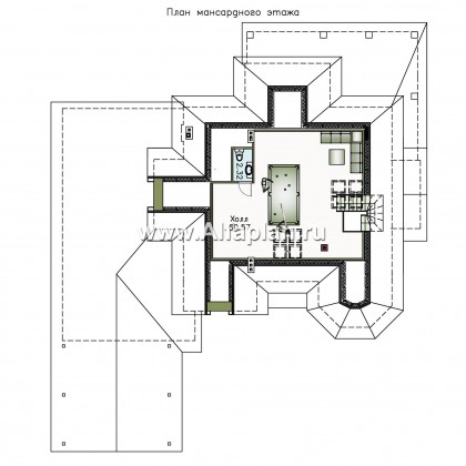 «Воронцов» - проект двухэтажного дома из газобетона с эркером, с биллиардной,  фасад из кирпичей, с гаражом и навесом на 4 авто - превью план дома