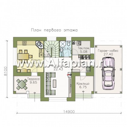 Проекты домов Альфаплан - «Каменка» - компактный экономичный дом в ретро-стиле - превью плана проекта №1
